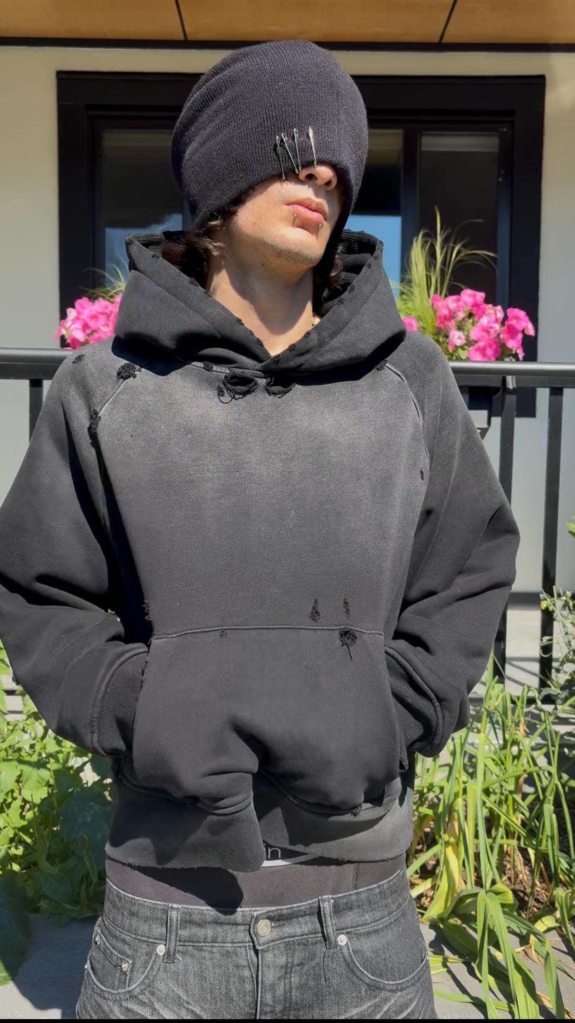 “Ash” Worn & Torn Thermal Lined Hoodie